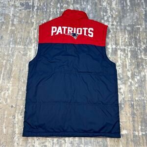 NFL Reversible Embroidered Puffer Vest New England Patriots Mens Navy Gray Small